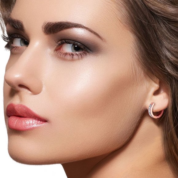 14K. SOLID GOLD HOOP HUGGIE EARRING WITH DIAMONDS - Picture 9 of 12